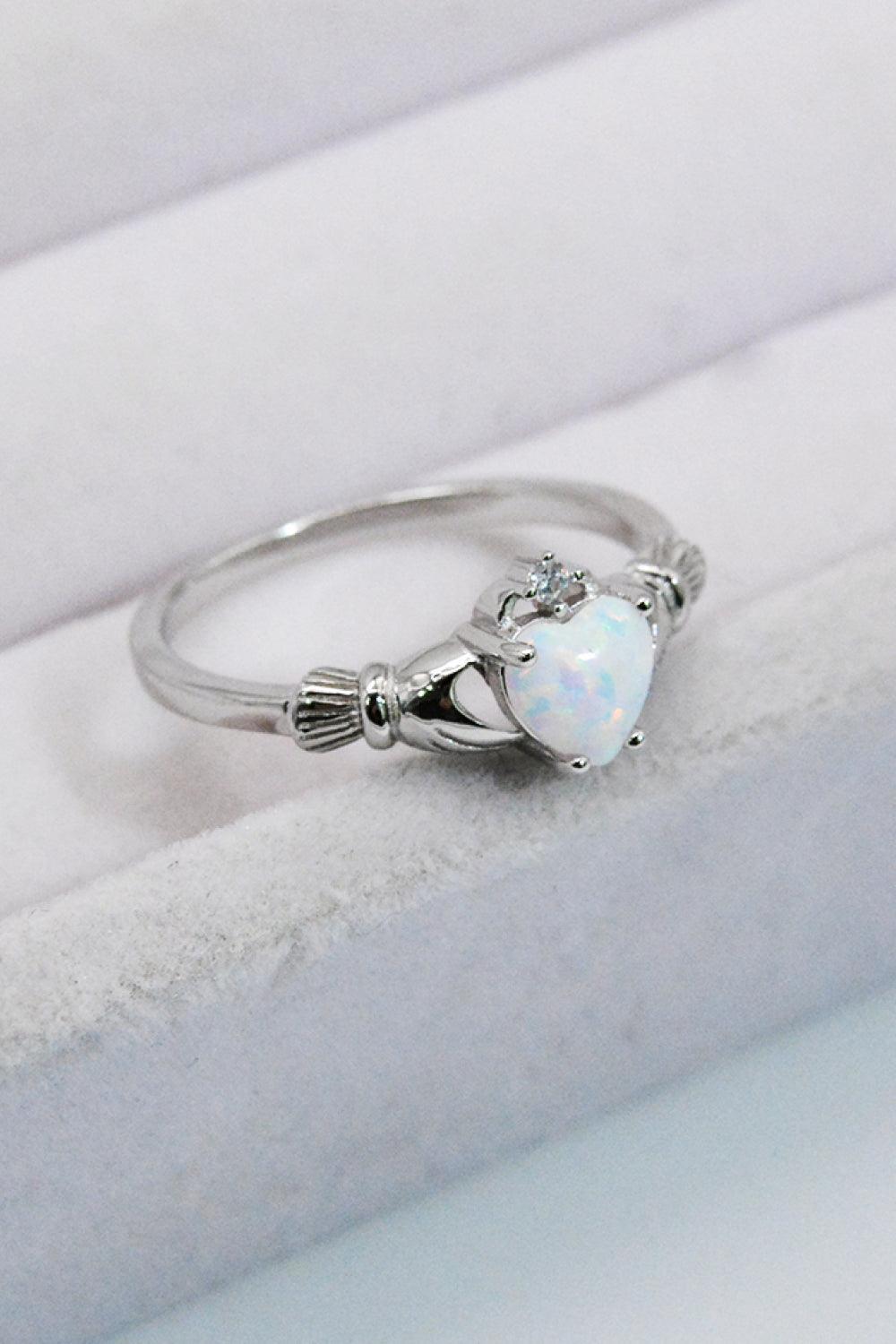 Left Speechless Sterling Silver Heart Opal Ring - MXSTUDIO.COM