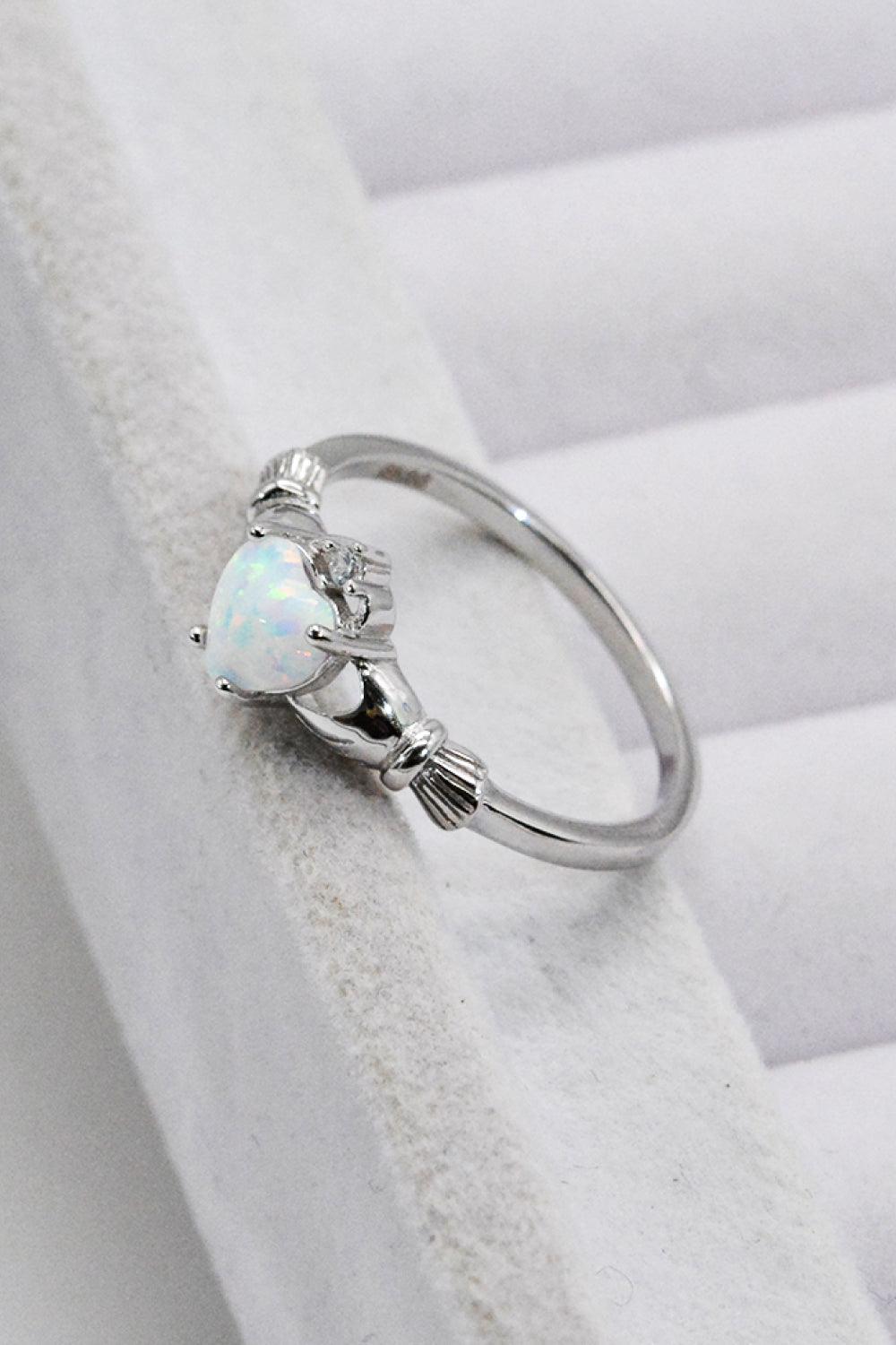 Left Speechless Sterling Silver Heart Opal Ring - MXSTUDIO.COM