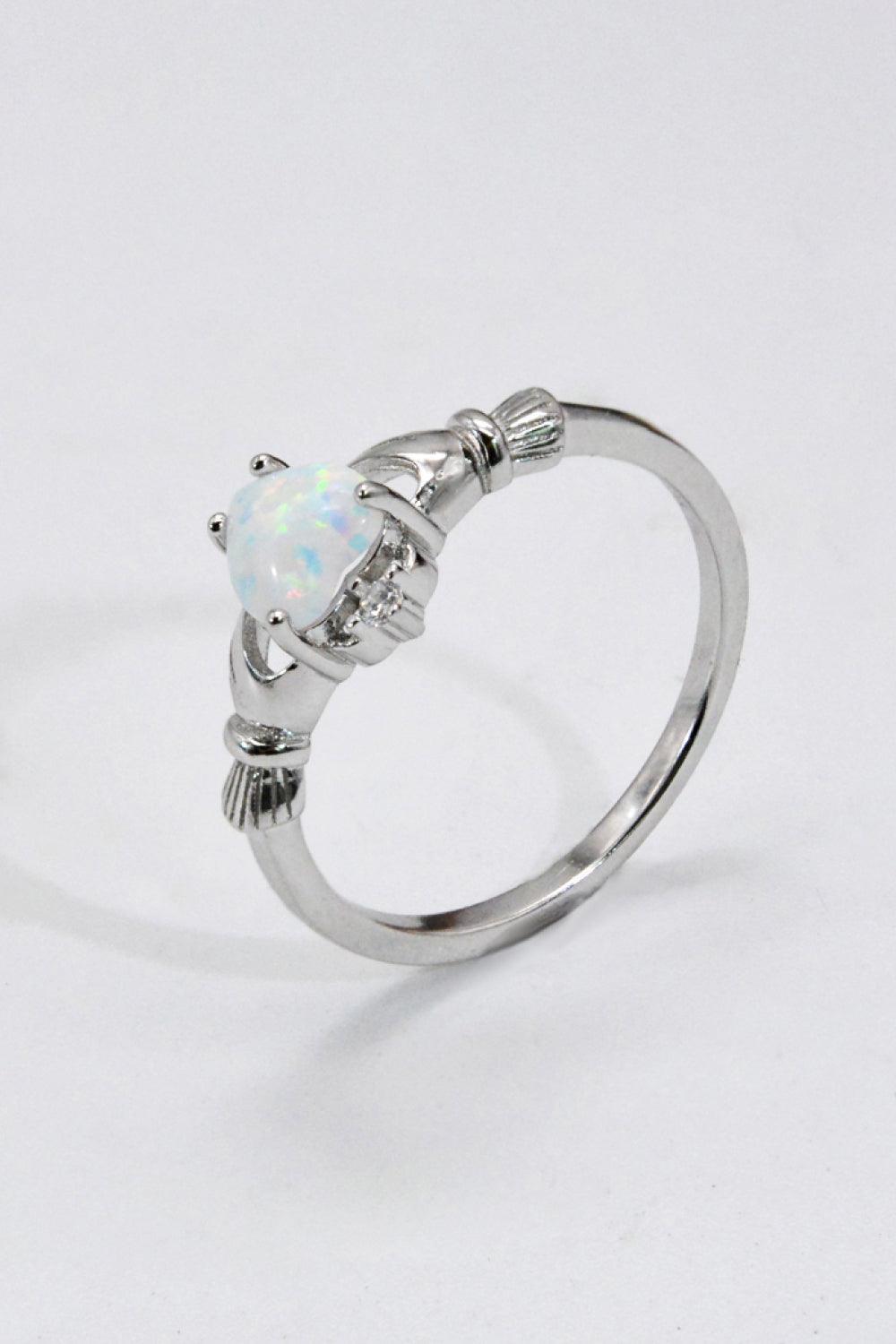 Left Speechless Sterling Silver Heart Opal Ring - MXSTUDIO.COM