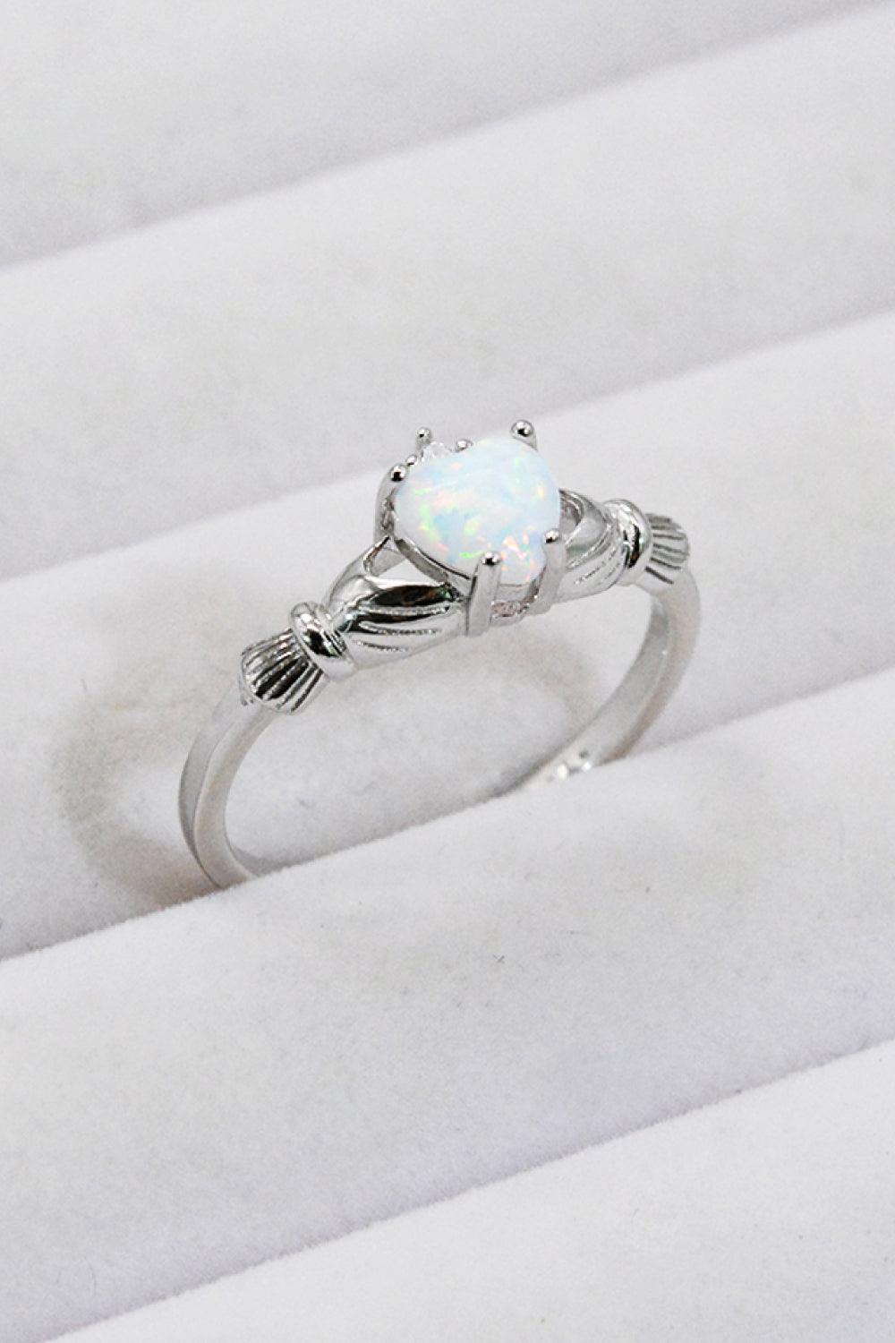 Left Speechless Sterling Silver Heart Opal Ring - MXSTUDIO.COM