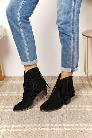 Legend Women's Fringe Black Ankle Cowboy Boots - MXSTUDIO.COM