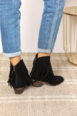 Legend Women's Fringe Black Ankle Cowboy Boots - MXSTUDIO.COM