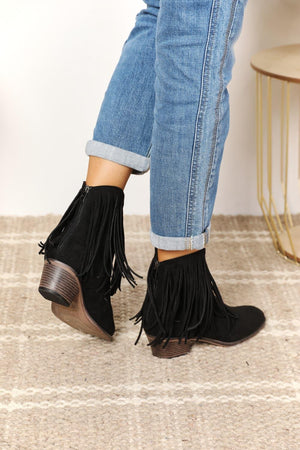 Legend Women's Fringe Black Ankle Cowboy Boots - MXSTUDIO.COM