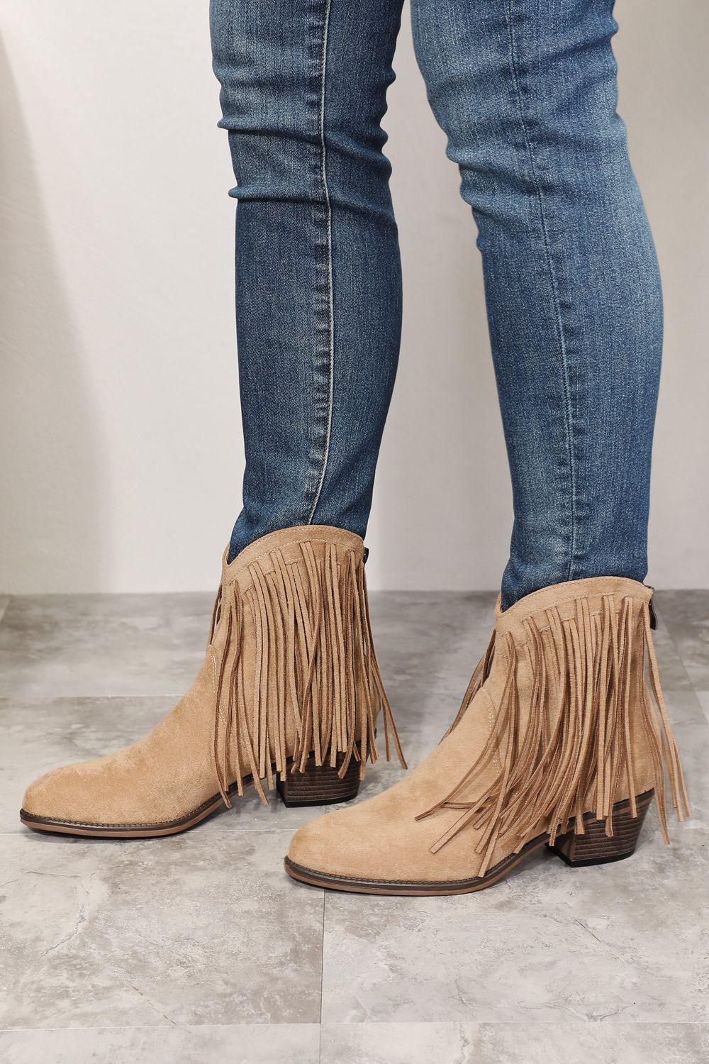 Legend Women's Fringe Tan Ankle Cowboy Boots - MXSTUDIO.COM