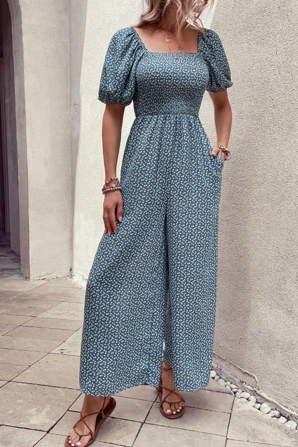 Leisure Time Square Neck Puff Sleeve Jumpsuit - MXSTUDIO.COM