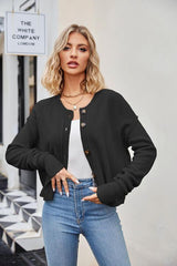 Leisure Warmth Exposed Seam Button Front Cardigan - MXSTUDIO.COM