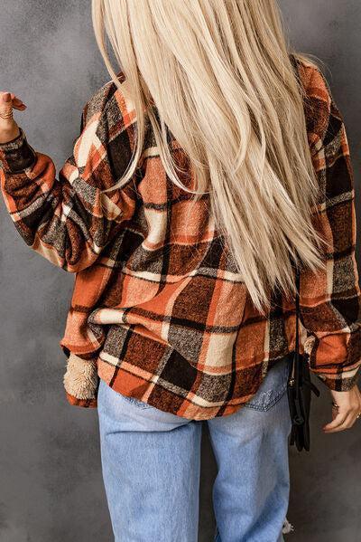 Leisurely Cozy Buttoned Orange Plaid Jacket-MXSTUDIO.COM