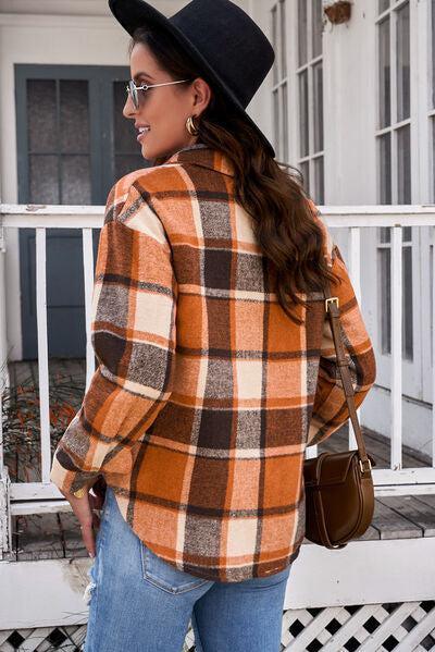 Leisurely Cozy Buttoned Orange Plaid Jacket-MXSTUDIO.COM