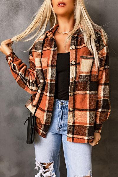 Leisurely Cozy Buttoned Orange Plaid Jacket-MXSTUDIO.COM