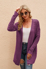 Leisurely Openwork Horizontal Ribbing Open Front Cardigan - MXSTUDIO.COM