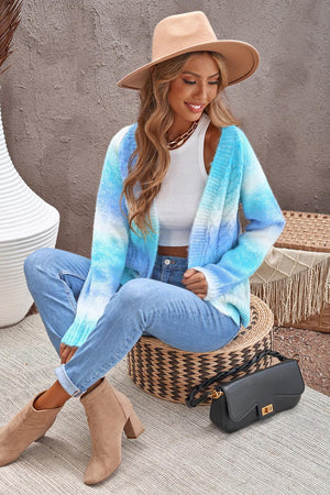 Leisurely Stroll Cable-Knit Open Front Tie-Dye Cardigan - MXSTUDIO.COM