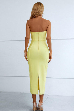 Lemon Yellow Strapless Sweetheart Neck Dress - MXSTUDIO.COM