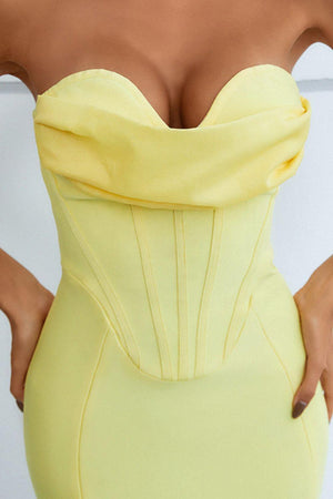 Lemon Yellow Strapless Sweetheart Neck Dress - MXSTUDIO.COM