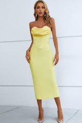 Lemon Yellow Strapless Sweetheart Neck Dress - MXSTUDIO.COM