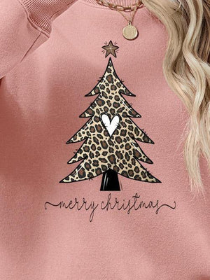 Leopard Christmas Tree Graphic Festive Sweatshirt-MXSTUDIO.COM