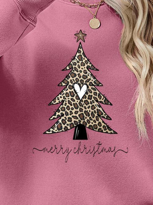 Leopard Christmas Tree Graphic Festive Sweatshirt-MXSTUDIO.COM