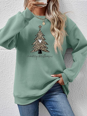 Leopard Christmas Tree Graphic Festive Sweatshirt-MXSTUDIO.COM