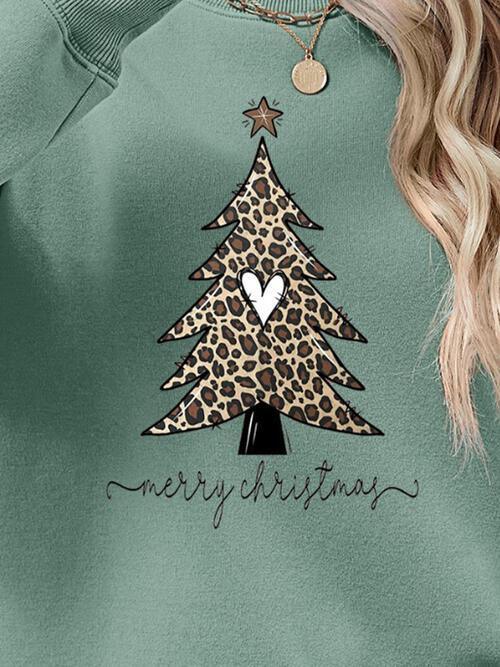 Leopard Christmas Tree Graphic Festive Sweatshirt-MXSTUDIO.COM