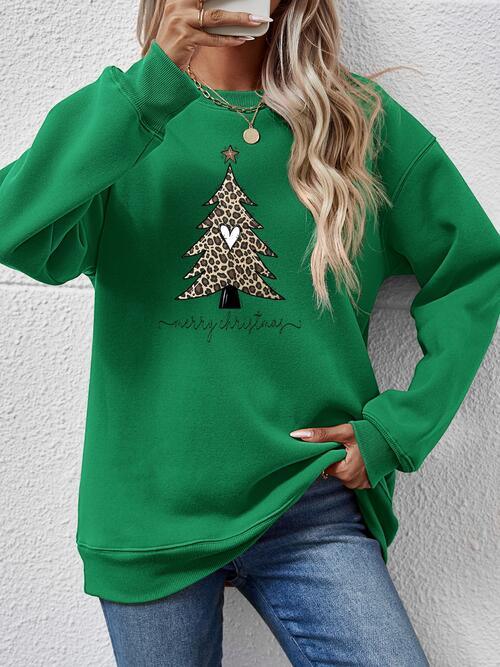 Leopard Christmas Tree Graphic Festive Sweatshirt-MXSTUDIO.COM