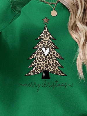 Leopard Christmas Tree Graphic Festive Sweatshirt-MXSTUDIO.COM