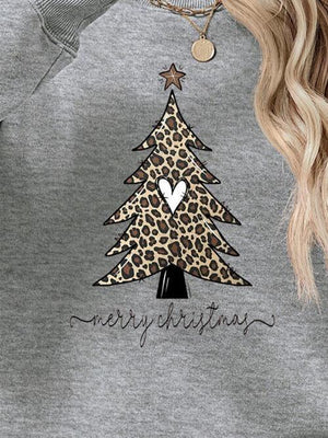 Leopard Christmas Tree Graphic Festive Sweatshirt-MXSTUDIO.COM