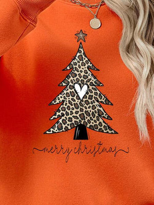 Leopard Christmas Tree Graphic Festive Sweatshirt-MXSTUDIO.COM