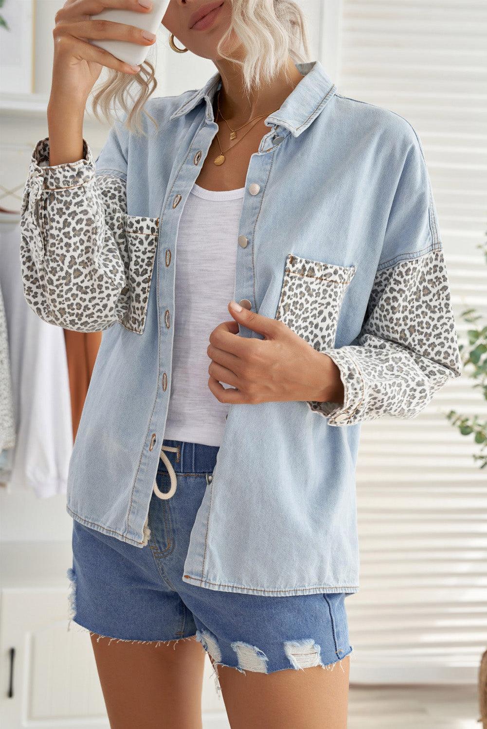 Leopard Denim Patchwork Shacket - MXSTUDIO.COM