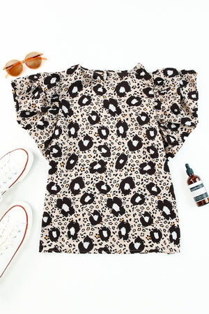 Leopard Flutter Sleeve Animal Print Blouse - MXSTUDIO.COM