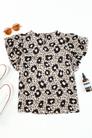 Leopard Flutter Sleeve Animal Print Blouse - MXSTUDIO.COM