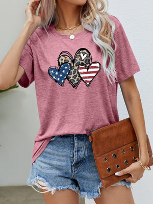 Heart Leopard Stars and Stripes US Flag T Shirt - MXSTUDIO.COM