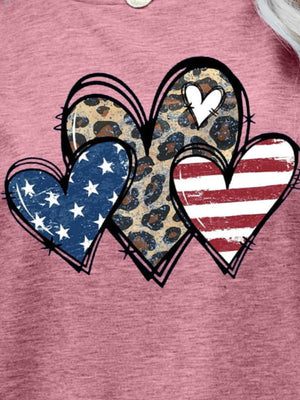 Heart Leopard Stars and Stripes US Flag T Shirt - MXSTUDIO.COM