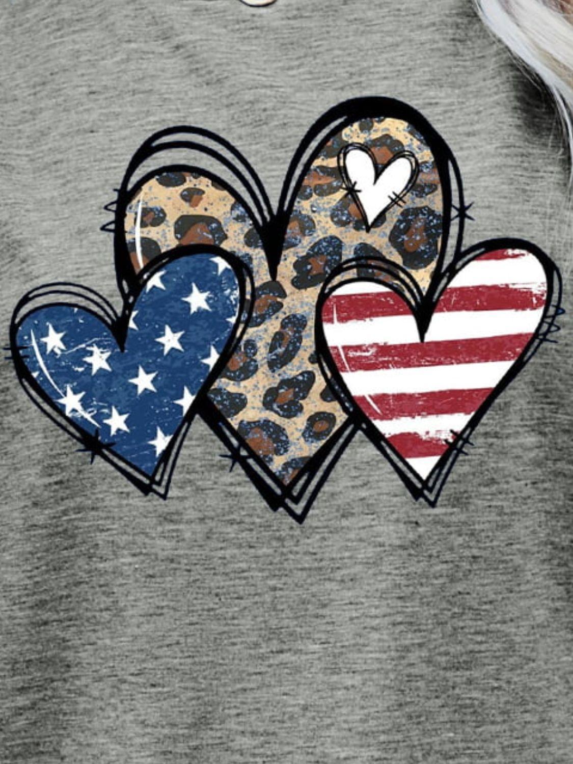 Heart Leopard Stars and Stripes US Flag T Shirt - MXSTUDIO.COM