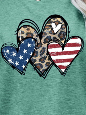 Heart Leopard Stars and Stripes US Flag T Shirt - MXSTUDIO.COM