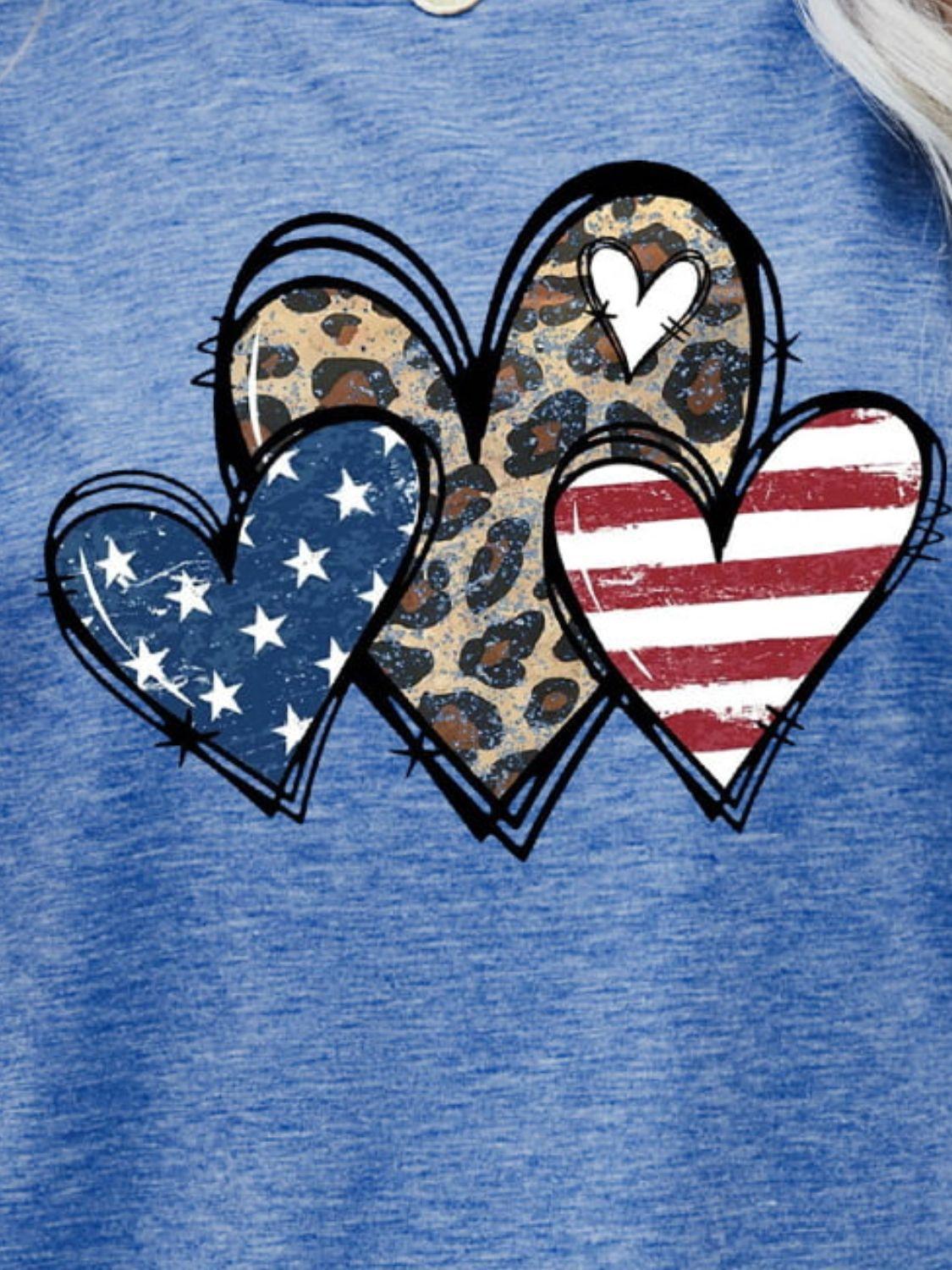 Heart Leopard Stars and Stripes US Flag T Shirt - MXSTUDIO.COM