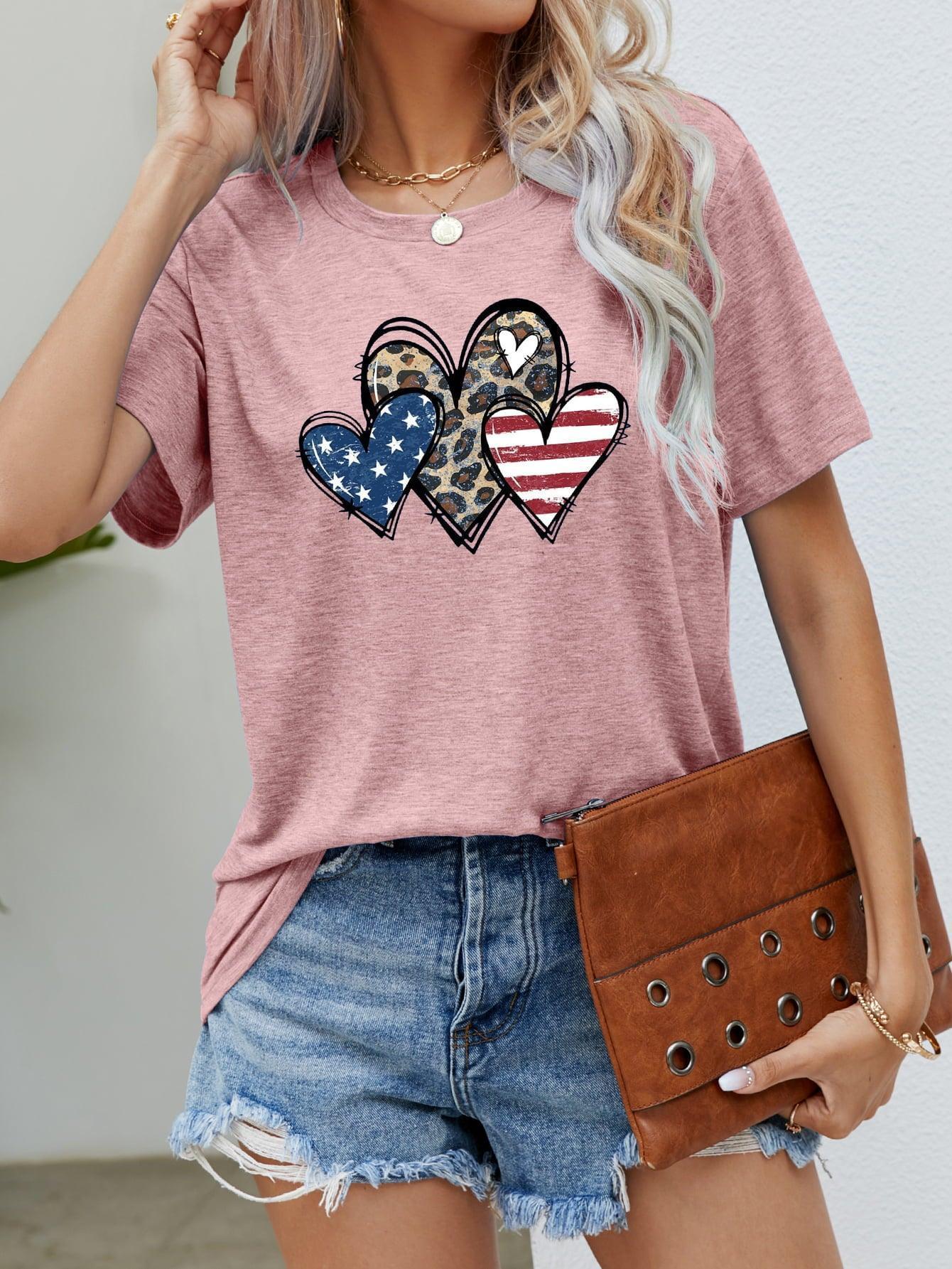 Heart Leopard Stars and Stripes US Flag T Shirt - MXSTUDIO.COM