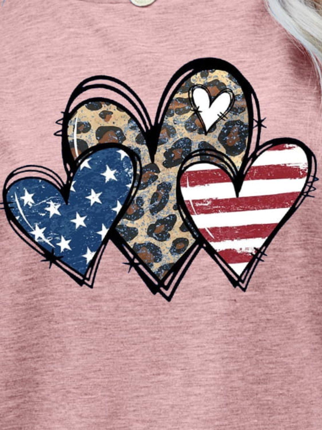 Heart Leopard Stars and Stripes US Flag T Shirt - MXSTUDIO.COM