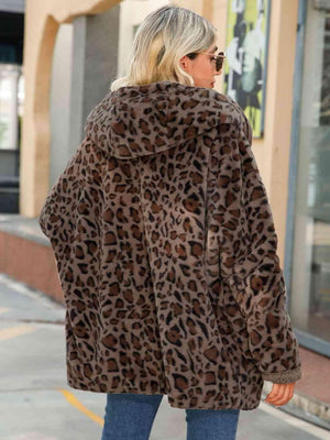 Leopard Hooded Faux Fleece Lined Winter Coat-MXSTUDIO.COM