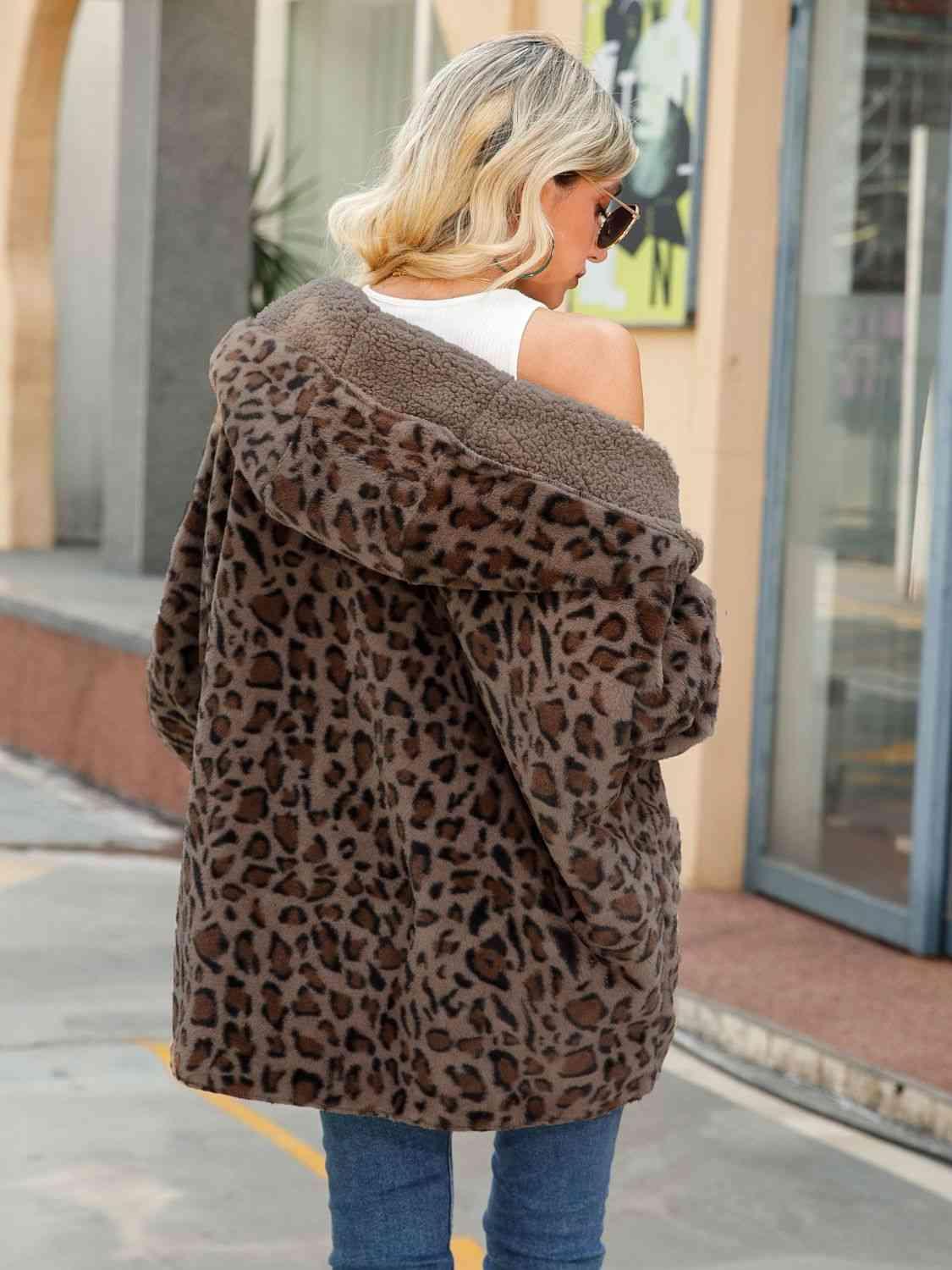 Leopard Hooded Faux Fleece Lined Winter Coat-MXSTUDIO.COM