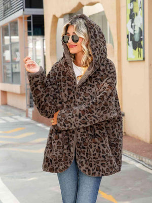 Leopard Hooded Faux Fleece Lined Winter Coat-MXSTUDIO.COM