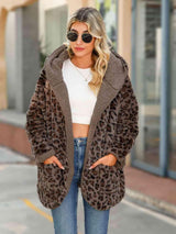 Leopard Hooded Faux Fleece Lined Winter Coat-MXSTUDIO.COM