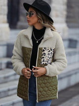 Leopard Patch Zip Up Fleece Jacket-MXSTUDIO.COM