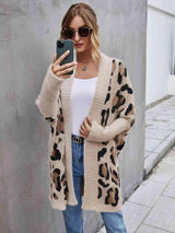 Leopard Pattern Open Front Fuzzy Long Cardigan - MXSTUDIO.COM