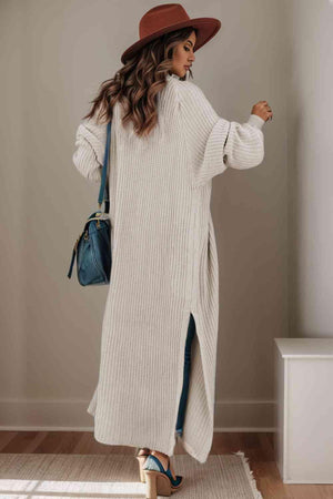 Let Loose Knitted Slit Open Front Duster Cardigan - MXSTUDIO.COM