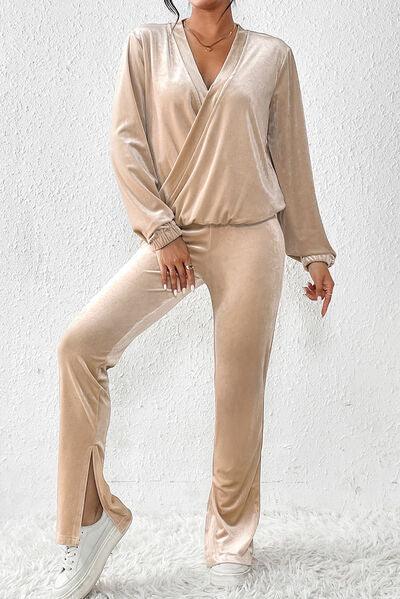a woman in a beige outfit posing for a picture