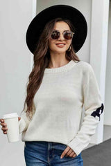 Letter A Long Sleeve Crew Neck Sweater - MXSTUDIO.COM
