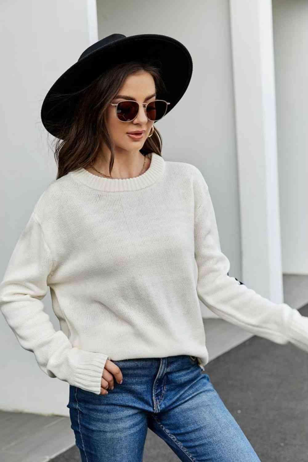 Letter A Long Sleeve Crew Neck Sweater - MXSTUDIO.COM