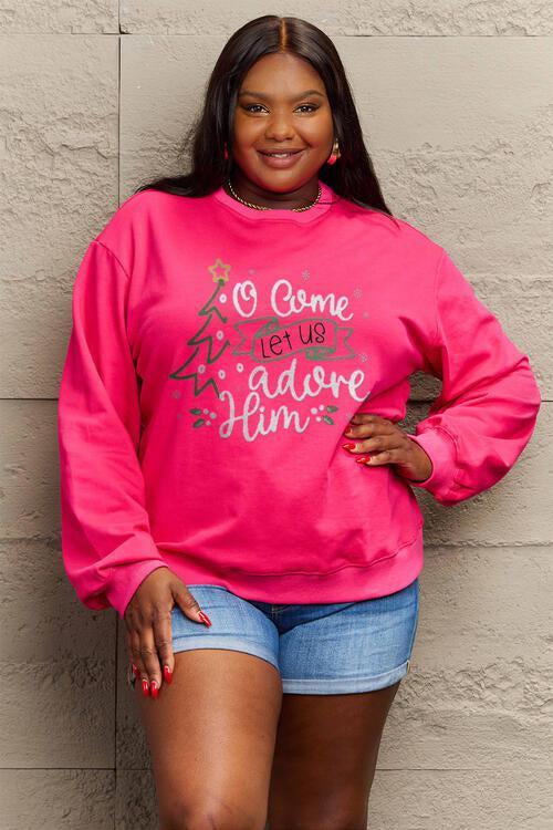 Letter Graphic Long Sleeve Plus Size Christmas Sweatshirt-MXSTUDIO.COM