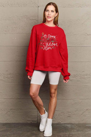 Letter Graphic Long Sleeve Plus Size Christmas Sweatshirt-MXSTUDIO.COM