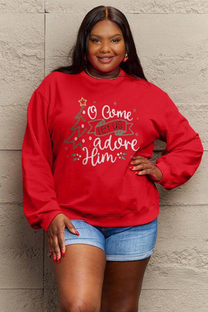 Letter Graphic Long Sleeve Plus Size Christmas Sweatshirt-MXSTUDIO.COM