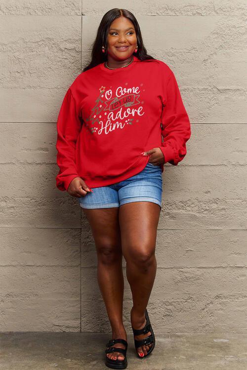 Letter Graphic Long Sleeve Plus Size Christmas Sweatshirt-MXSTUDIO.COM